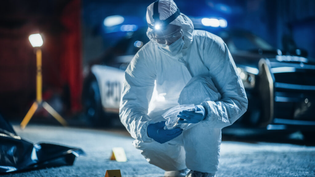 Crime scene investigation illustrating manslaughter evidence collection process.